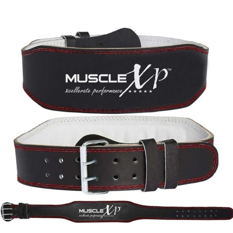 2 - MuscleXP Leather Weight Lifting Gym Belt,  Black  XL 