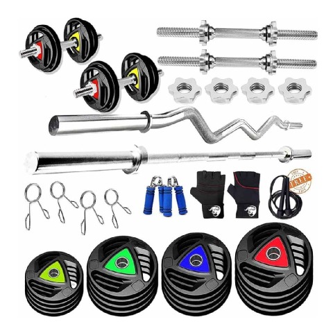 1 - BULLAR 70 kg Professional Metal Integrated Rubber Coated Home Gym Set