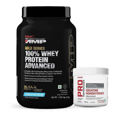 GNC Amp Gold Series 100% Whey Protein Advanced 2lb & Creatine Monohydrate 0.22lb Combo, 2 Piece(s)/Pack Vanila Ice Cream & Unflavoured