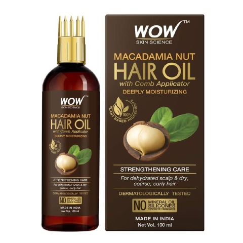 WOW Skin Science Macadamia Nut Hair Oil,  100 ml  for Dehydrated Scalp & Dry Coarse Hair (with Comb Applicator) 