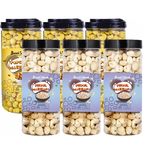 1 - SnackAmor Phool Makhana & Popcorn Makhana Combo, Unflavoured (Pack of 6) 55 g