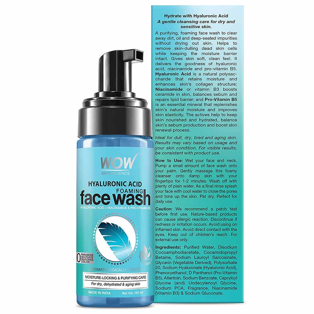 3 - WOW Skin Science Hyaluronic Acid Foaming Face Wash,  150 ml  for Dry, Dehydrated & Aging Skin 
