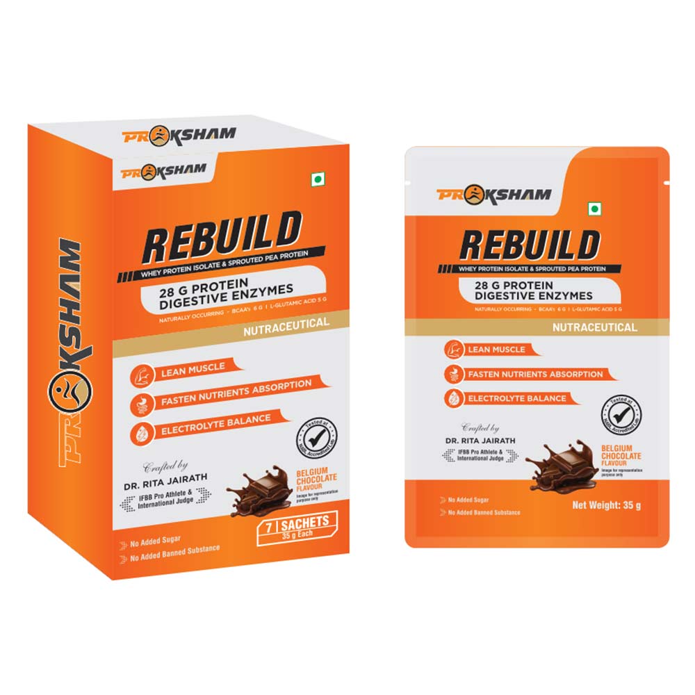 1 - Proksham Rebuild Whey Protein,  7 sachets/pack  Belgium Chocolate 