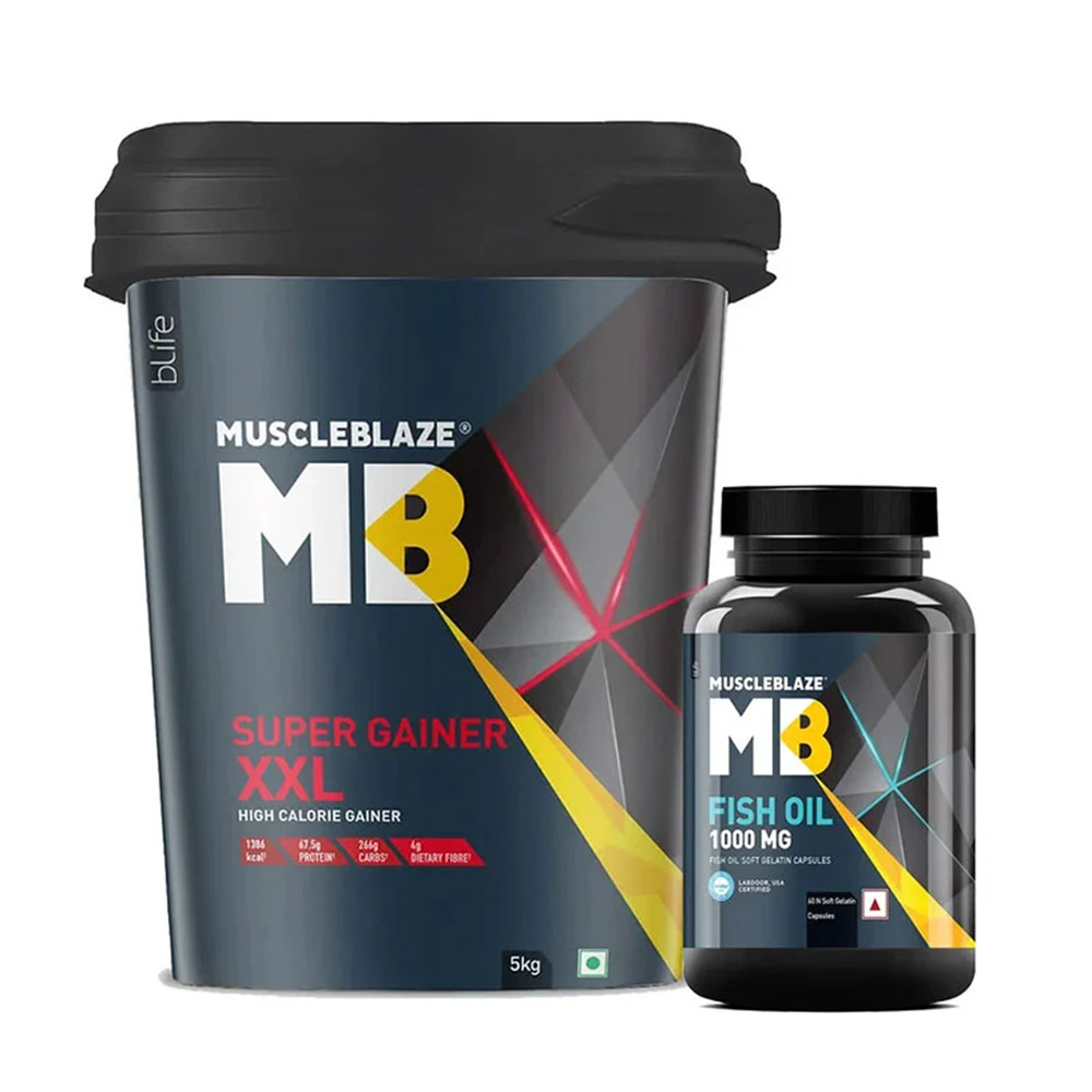 MuscleBlaze Super Gainer XXL 5kg & Fish Oil 60 softgels Combo