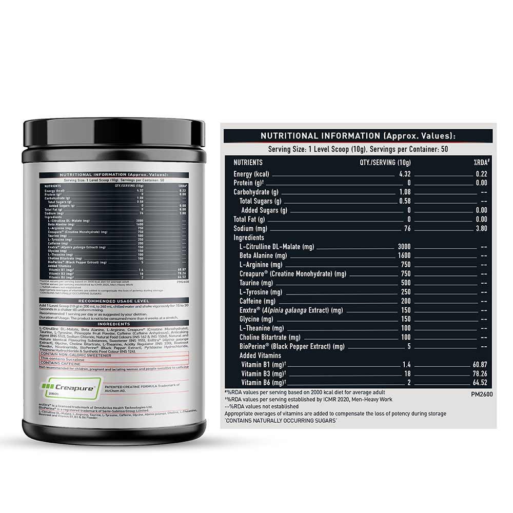 MuscleBlaze Pre Workout WrathX 500g Fruit Fury & 10 Years Gallon Bottle 1.5L Combo