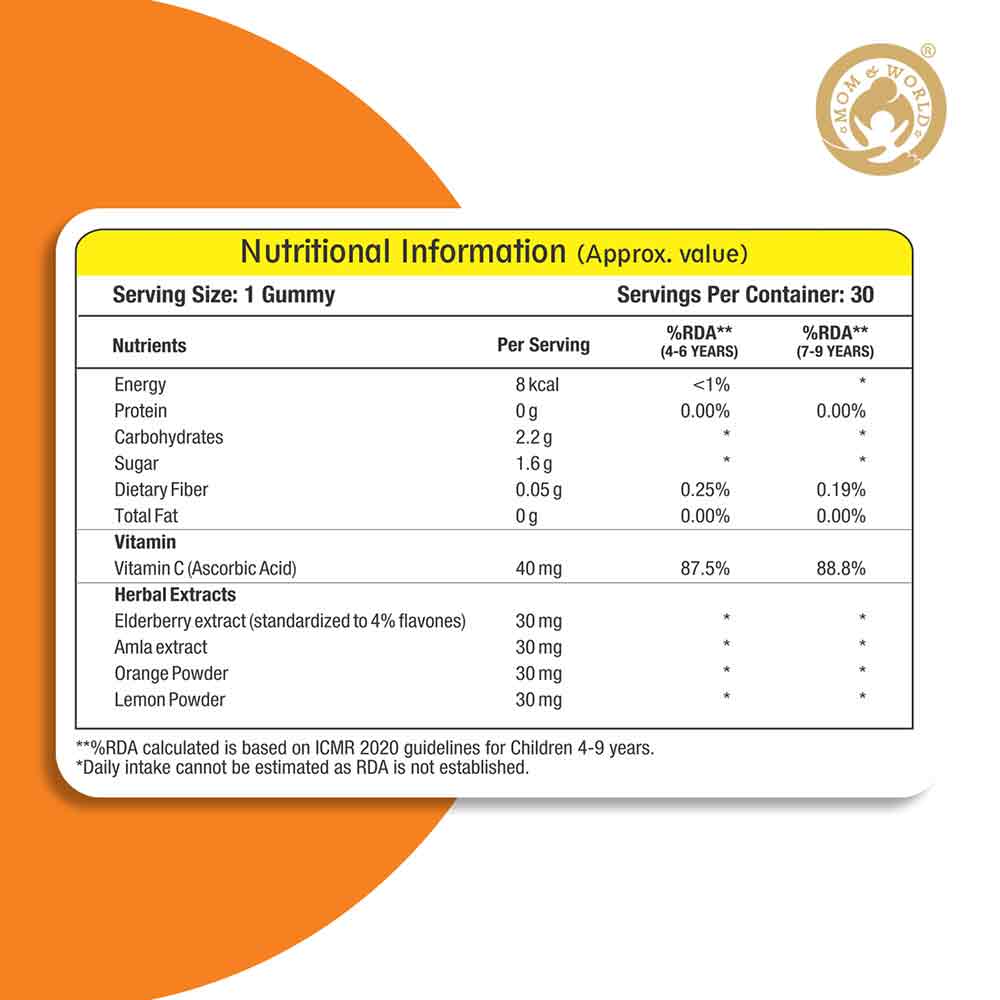 7 - Mom & World Kidsy Vitamin C,  30 gummies  Orange (Pack of 3) 