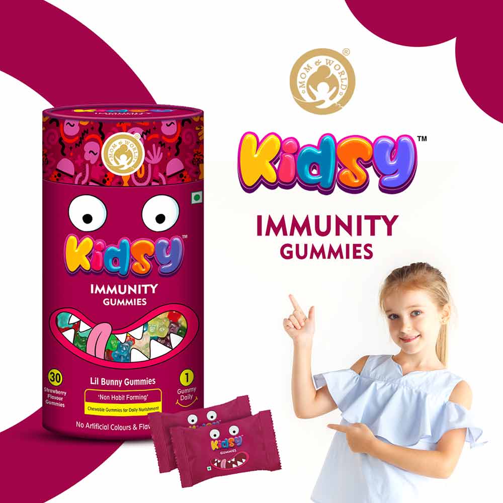 2 - Mom & World Kidsy Immunity & Vitamin D Combo,  2 Piece(s)/Pack  Strawberry & Lemon 