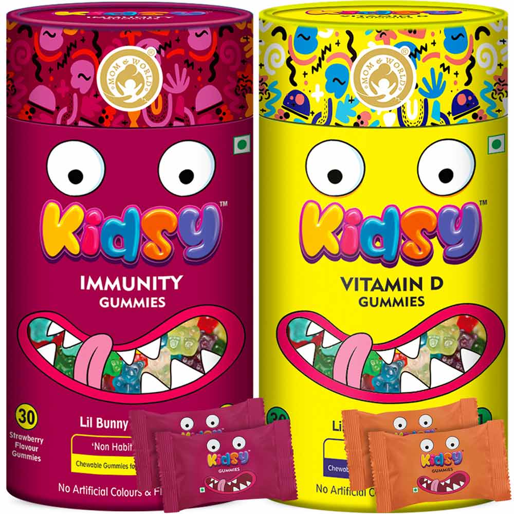 1 - Mom & World Kidsy Immunity & Vitamin D Combo,  2 Piece(s)/Pack  Strawberry & Lemon 
