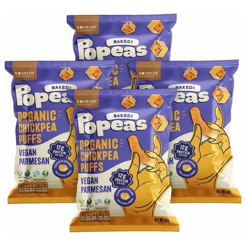 1 - Nourish Organics Popeas Organic Chickpea Puffs,  Vegan Parmesan (Pack of 4)  60 g 