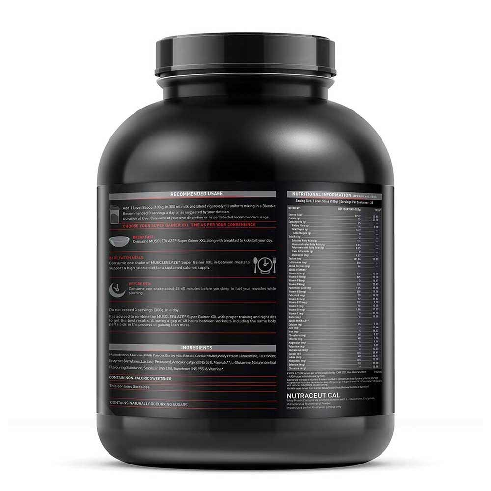 MuscleBlaze Super Gainer XXL 3kg Chocolate & Fish Oil 30 capsules & Sipper Combo
