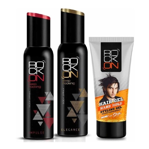 1 - RockOn Body Spray & Hard Hold Styling Hair Gel Combo,  3 Piece(s)/Pack  for Men 