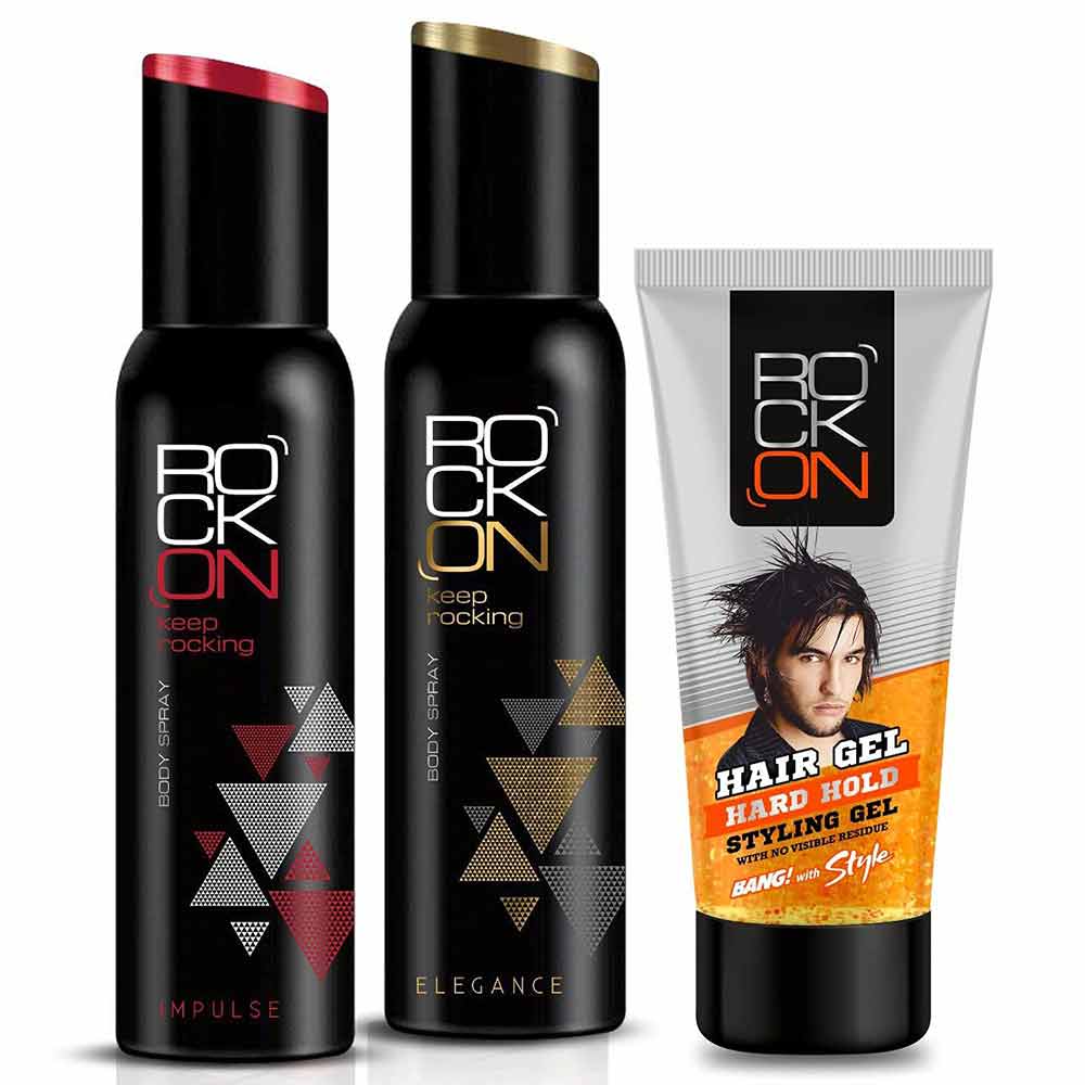 1 - RockOn Body Spray & Hard Hold Styling Hair Gel Combo,  3 Piece(s)/Pack  for Men 