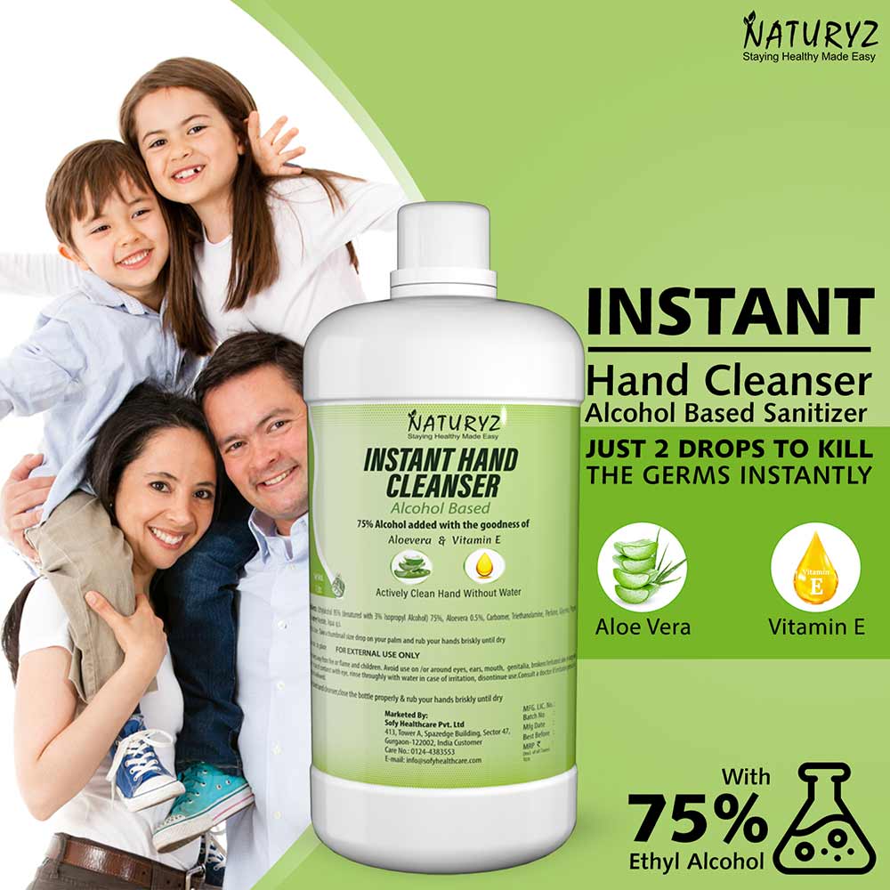 2 - Naturyz Instant Hand Cleanser,  Aloevera & Vitamin E  1 L  Alcohol Based 