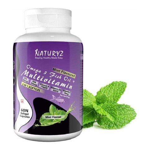 1 - Naturyz Omega 3 Fish Oil + Multivitamin Flavour Mint, 60 softgels