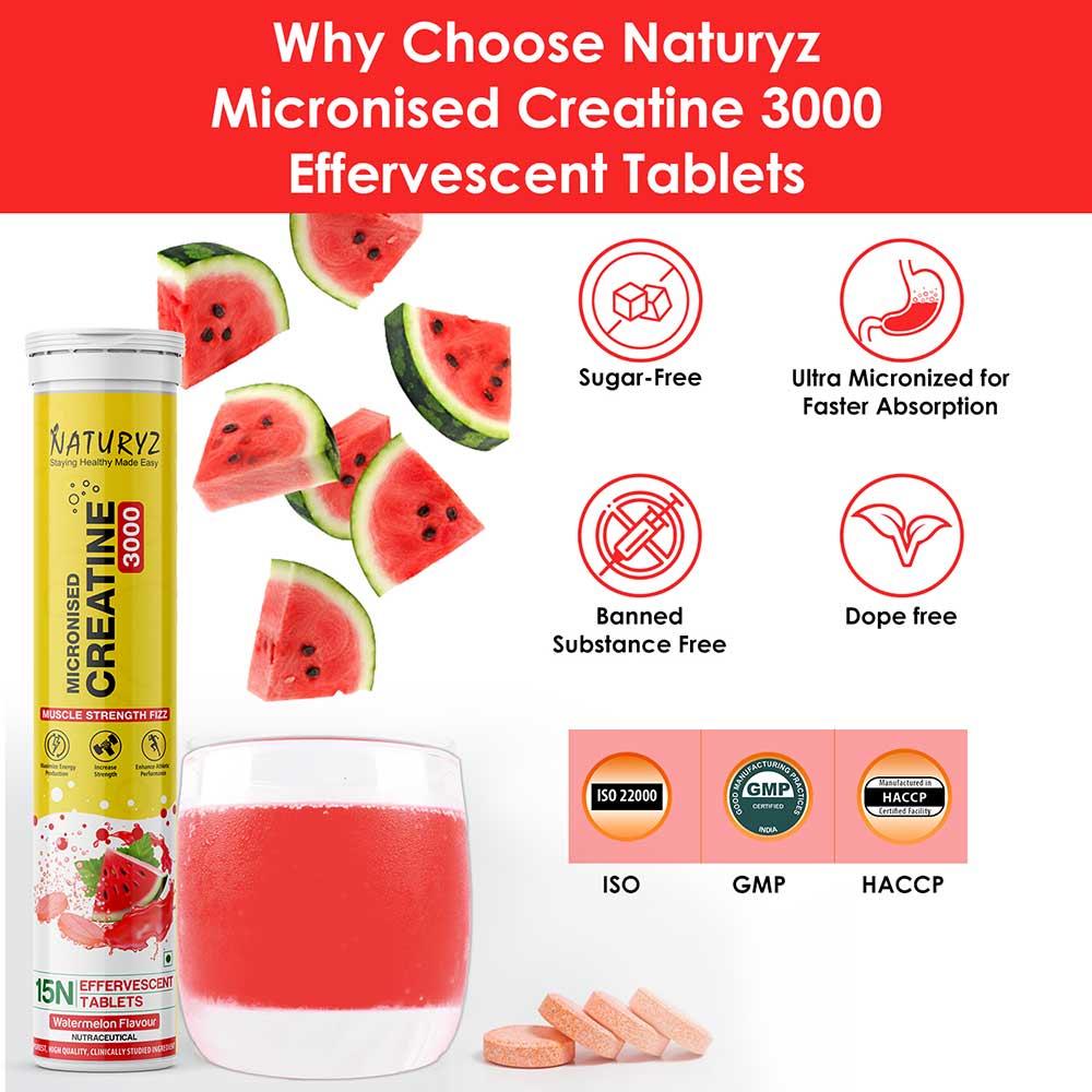 5 - Naturyz Micronized Creatine 3000,  Watermelon (Pack of 3)  15 tablet(s) 