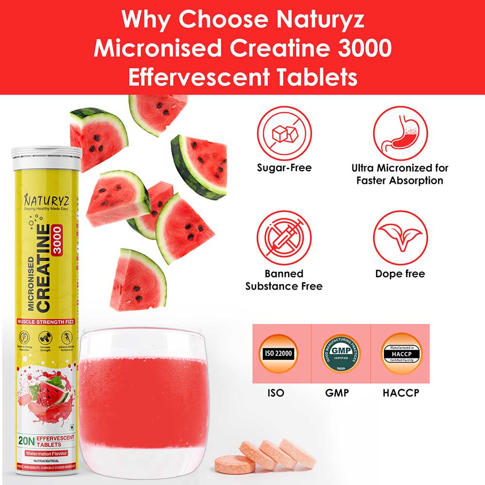 5 - Naturyz Micronized Creatine 3000,  Watermelon (Pack of 3)  20 tablet(s) 