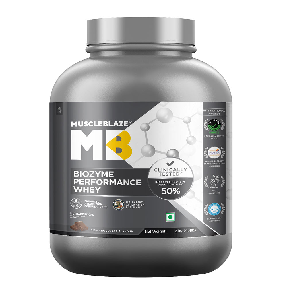 MuscleBlaze Biozyme Performance Whey Protein 4 4 Lb Rich Chocolate