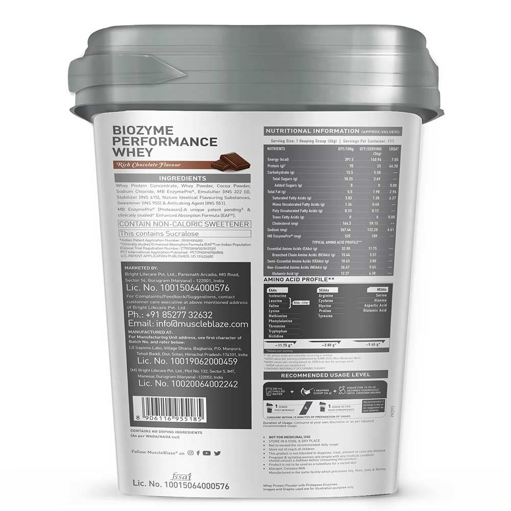 MuscleBlaze Biozyme Performance Whey 4 kg Rich Chocolate & Gallon Bottle Combo
