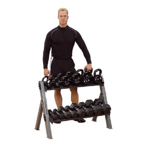 Body Solid Dual Dumbbell & Kettlebell Rack,  Black & Silver 