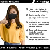 3 - Strauss Unisex Anti-Bacterial Protection Mask, Small, Black