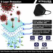 1 - Strauss Unisex Anti-Bacterial Protection Mask with Vent,  Small, Black 