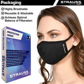 4 - Strauss Unisex Anti-Bacterial Protection Mask,  Large, Black 