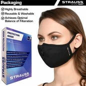4 - Strauss Unisex Anti-Bacterial Protection Mask with Vent,  Medium, Black 
