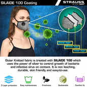 2 - Strauss Unisex Anti-Bacterial Protection Mask with Vent,  Medium, Grey 