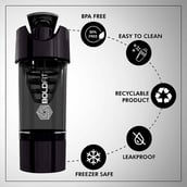 2 - Boldfit Gym Pro Cyclone Shaker,  Black (with Extra Compartment)  500 ml 