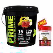 1 - Big Flex Prime Muscle Mass Gainer,  13.2 lb  Banana & Strawberry + Pharmgrade Healthy Living Ashwagandha 60 Tabs Free 
