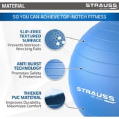 2 - Strauss Round Shape Anti Burst Gym Exercise Ball with Pump, Blue 55 cm