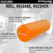 4 - Strauss Standard Yoga Massage Eva Foam Roller, Orange 30cm