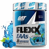 1 - GAT Flexx EAAs,  0.76 lb  30 Servings  Blue Razz 
