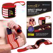 1 - MuscleXP Wrist Wrap with Thumb Loop,  Red & White  18 inches 