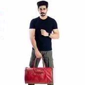 2 - Man Arden PVC Leather Barrel Style Travel Bag,  Red 