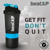 3 - beatXP Protein Shaker with Storage 3 Compartments,  Black and Blue  500 ml 