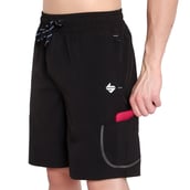 4 - John Ally Dry-Fit Gym Workout Shorts with Zipper Pockets & Flap Pockets,  Medium  Jet Black 