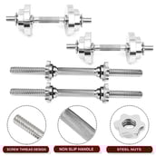 2 - BULLAR Pair of Stainless Steel Weight Lifting Dumbbell Rods,  Silver (Star Nuts) 