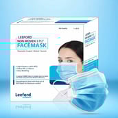 1 - Leeford 3 Ply Non Woven Disposable Face Mask,  Blue (Pack of 50) 