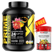 6 - Big Flex Prime Whey Protein, 4.4 lb Strawberry Mango + Pharmgrade Healthy Living Multivitamin 60 Tabs Free