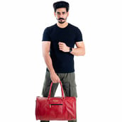 2 - Man Arden PVC Leather Barrel Style Travel Bag, Red
