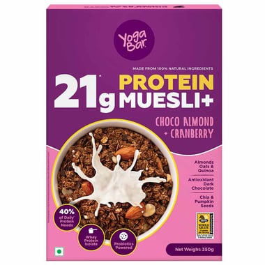 Yogabar 21g Protein Muesli,  350 g  Choco Almond + Cranberry 