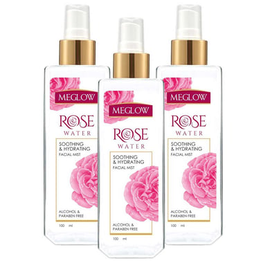 Meglow Rose Water Spray, 100 ml for All Skin Types (Pack of 3)
