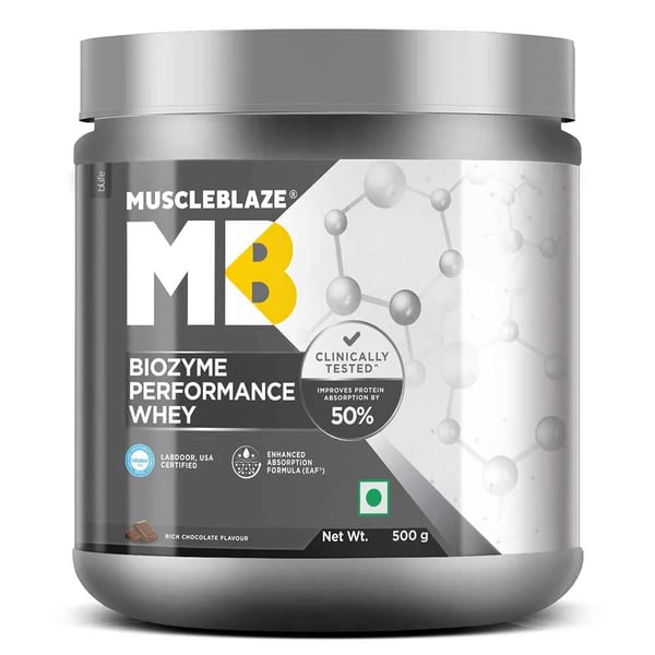 MuscleBlaze Biozyme Performance Whey Protein Powder (Old MRP),  1.1 lb  Rich Chocolate 