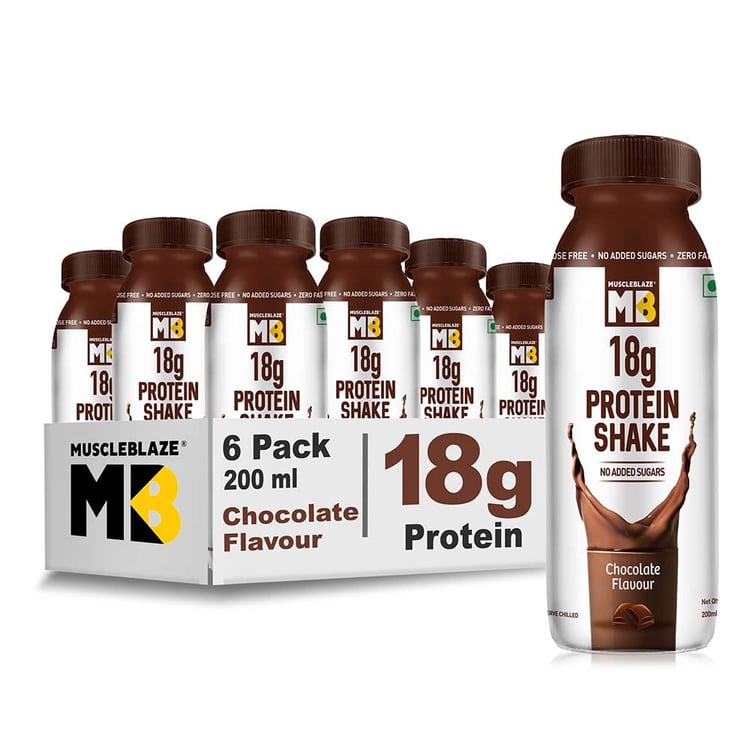 MuscleBlaze 18g Protein Shake (No Added Sugar),  6 Piece(s)/Pack  Chocolate 