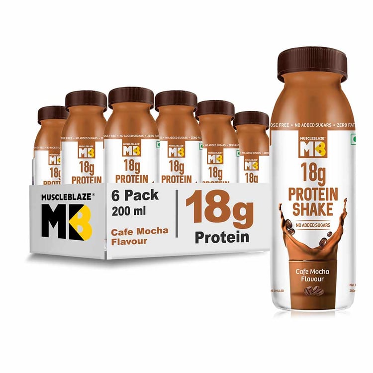 6 - MuscleBlaze 18g Protein Shake (No Added Sugar),  6 Piece(s)/Pack  Choco Mocha 