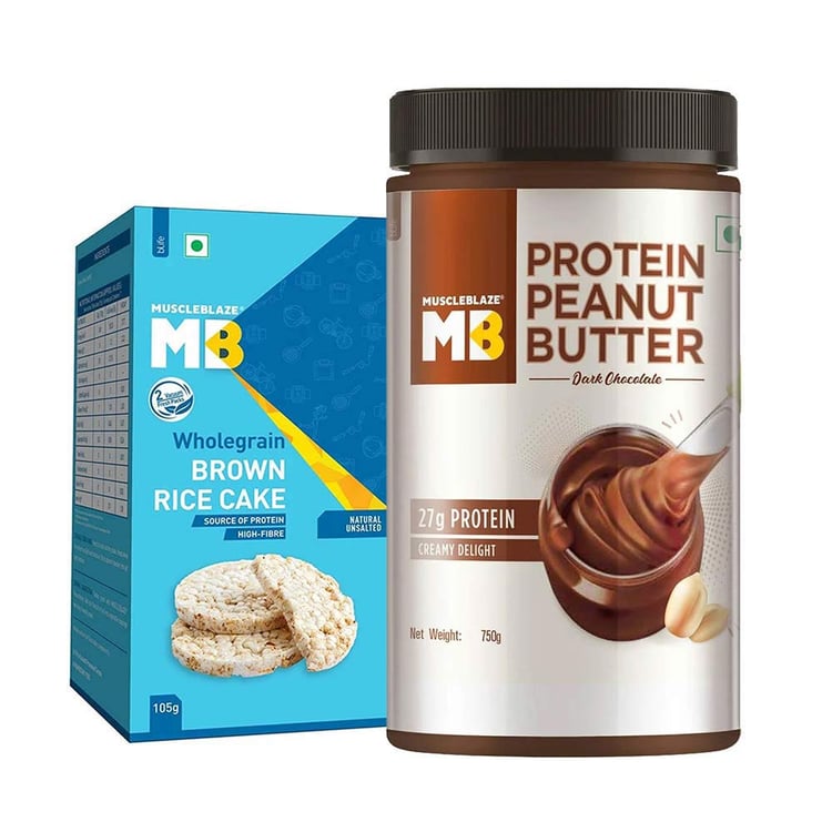 MuscleBlaze High Protein Peanut Butter 750 g & Brown Rice Cake 1 Piece/Pack Combo