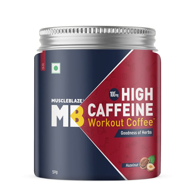 2 - MuscleBlaze High Caffeine Workout Coffee,  0.11 lb  Hazelnut Coffee with Herbs 