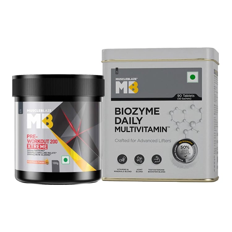 MuscleBlaze PRE Workout 200 Xtreme 0.22 lb & Biozyme Daily Multivit 90 Tabs Combo